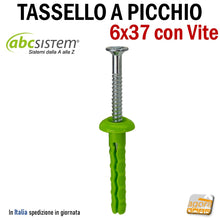 Carica l&#39;immagine nel visualizzatore di Gallery, Tassello in nylon di colore verde con testa bombata e viti in acciaio zincate a picchio a percussione da martellare 6x37 D6x40 tasselli per cartongesso con collarino
