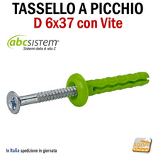 Carica l&#39;immagine nel visualizzatore di Gallery, Tassello in nylon di colore verde con testa bombata e viti in acciaio zincate a picchio a percussione da martellare 6x37 D6x40
