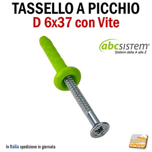 Tassello in nylon di colore verde con testa bombata e viti in acciaio zincate a picchio a percussione da martellare 6x37 D6x40 tasselli per cartongesso con collarino largo per fissare la struttura