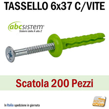 Carica l&#39;immagine nel visualizzatore di Gallery, Tassello in nylon di colore verde con testa bombata e viti in acciaio zincate a picchio a percussione da martellare 6x37 D6x40 tasselli per cartongesso con collarino 200 pezzi pronta consegna
