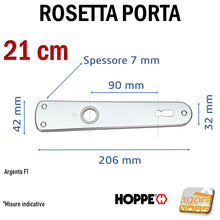 Carica l&#39;immagine nel visualizzatore di Gallery, Guarnitura maniglia porta interna argento alluminio F1 patent a copertura totale grande lunga HOPPE 21cm interasse 9cm
