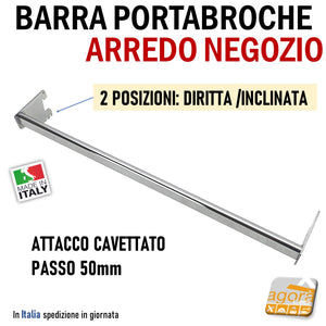 BARRA PORTABROCHE X CAVETTATO P50 CROMO L 60cm APPENDIABITI PORTA ABITI ATTREZZATURA PARETE NEGOZIO