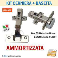 Carica l&#39;immagine nel visualizzatore di Gallery, Kit cerniera con base a croce ammortizzata rallentata soft salice collo diritto collo 0 battuta esterna regolabile rapida domi
