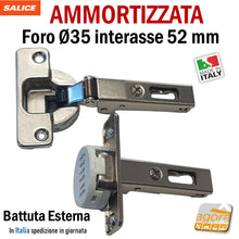 Carica l&#39;immagine nel visualizzatore di Gallery, cerniere cucina ricambio ammortizzate soft chiusura automatica hafele salice blum collo diritto i52 foro 35
