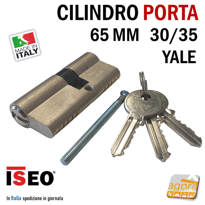 CILINDRO YALE PER PORTA EUROCILINDRO PER SERRATURE PORTA ISEO 65mm 30/35 NICHELATO