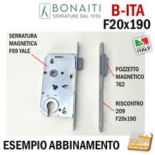 Load image into Gallery viewer, serratura magnetica bonaiti frontale 19cm x 2cm 190x20mm argento cromata con riscontro
