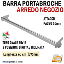 Load image into Gallery viewer, barra aderente attrezzatura parete negozio attacco cavettato P50mm tubo ovale 30x15mm
