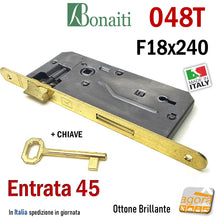 Load image into Gallery viewer, FRONT PATENT DOOR LOCK 22x240mm BONAITI 540T-50 MATT CHROME + KEY E50 I90 OKAY SILVER
