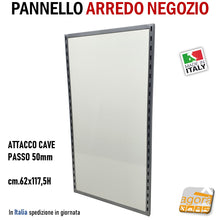 Load image into Gallery viewer, PANNELLO TESTATA FREE STANDING ESPOSITORE PORTA GANCI BROCHE BARRA APPENDERIA ADERENTE ARREDO PARETE NEGOZIO ATTREZZATURA PASSO 50MM espositore attrezzi metallici
