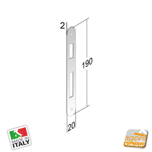 SCHEDA DIMENSIONALE 2 ATTACCO INCONTRO GACCIA BONAITI SPESSORE 2MM FRONTALE 20x190 ALTA QUALITA' MADE IN ITALY