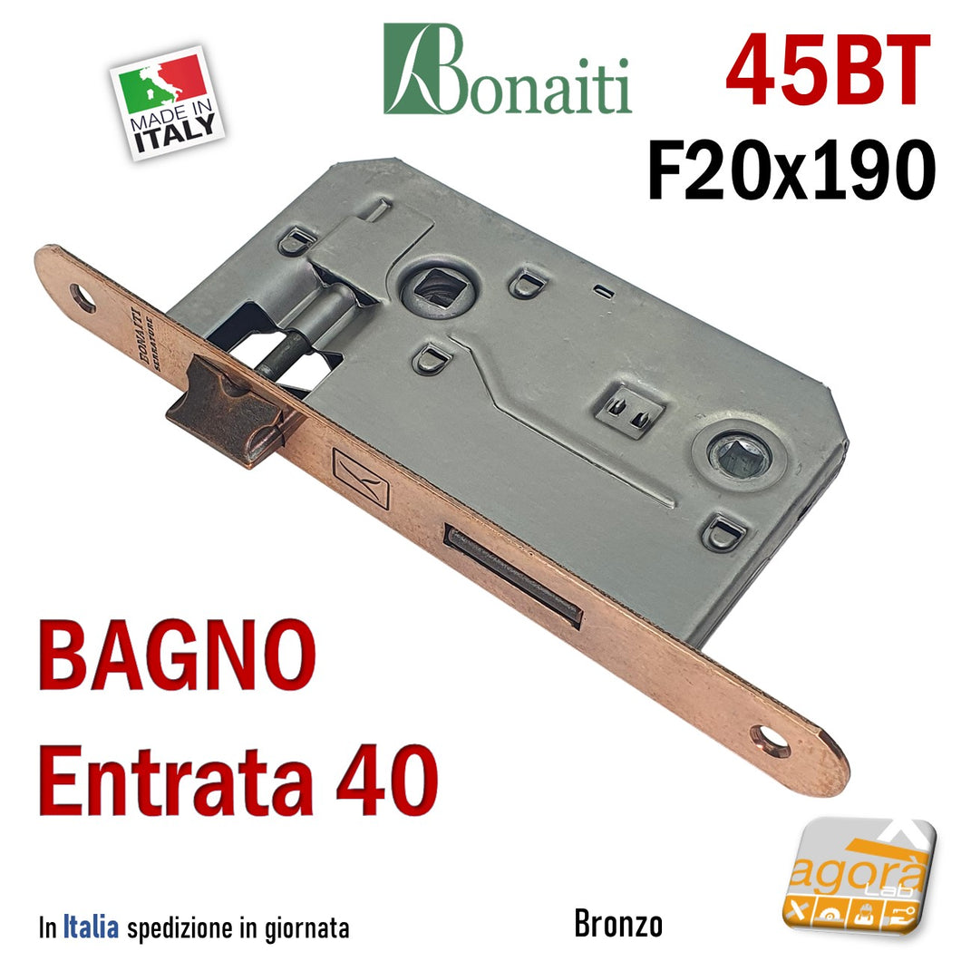 SERRATURA PORTA FRONTALE 20x190mm TONDO E40 I70 BONAITI 45T BRONZO BAGNO PICCOLA WC DOPPIO QUADRO