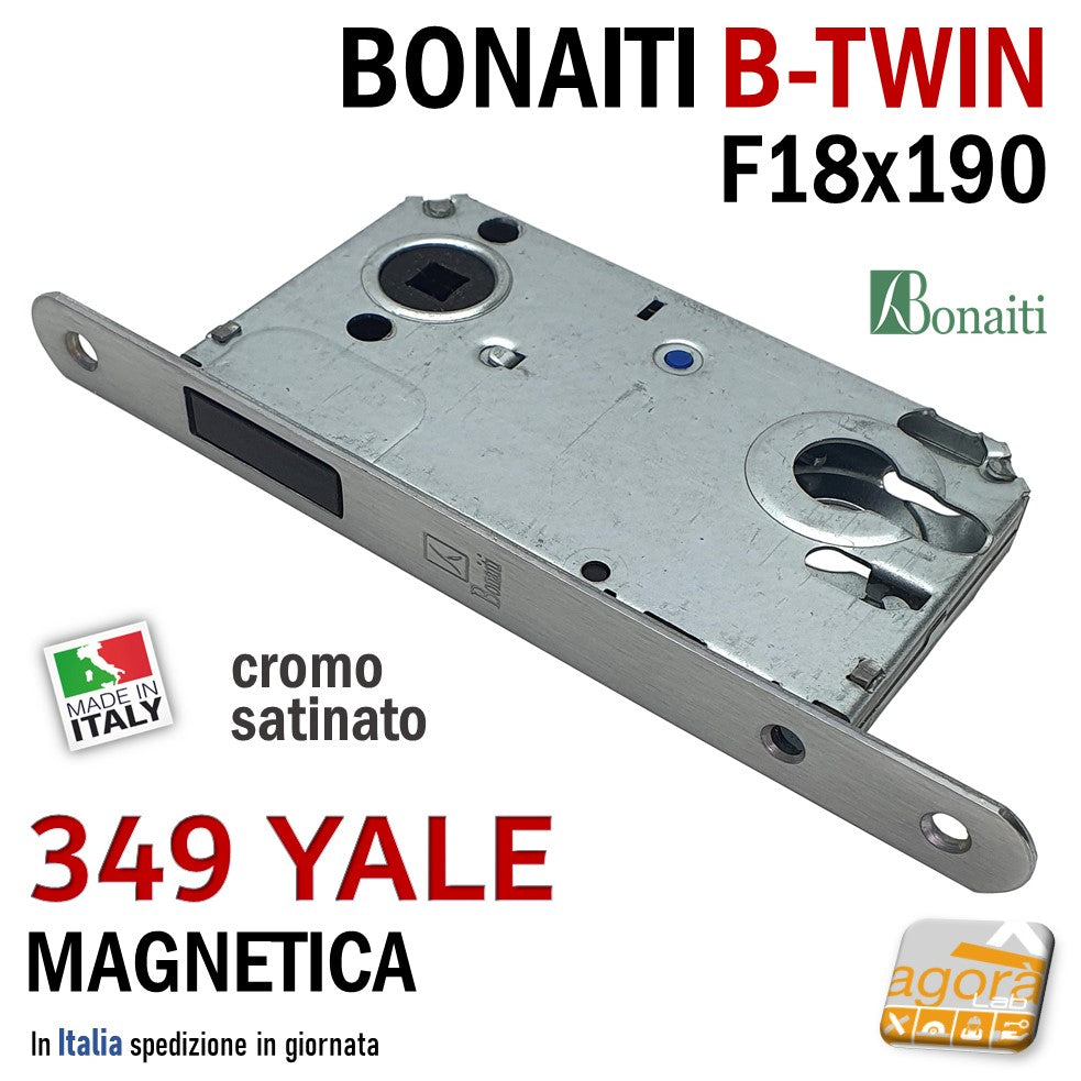 SERRATURA PORTA MAGNETICA B-TWIN BONAITI 349 CILINDRO YALE FRONTALE 18X190MM E50 I85 CROMO SATINATO