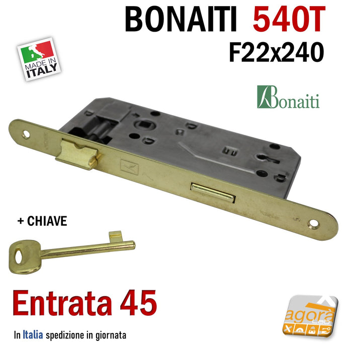 serratura porta okay bonaiti ottone frontale 22x290mm chiave entrata E45 mm interasse I90 mm ricambio