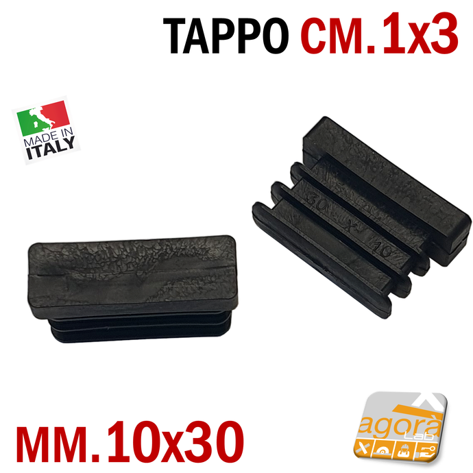  TAPPI TAPPO RETTANGOLARE 10x30 NERO PUNTALE PLASTICA cm 1x3 SOTTOPIEDE ALETTATO 30x10