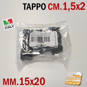 10pz  TAPPI TAPPO RETTANGOLARE 15x20 NERO PUNTALE PLASTICA cm 1,5x2 SOTTOPIEDE ALETTATO