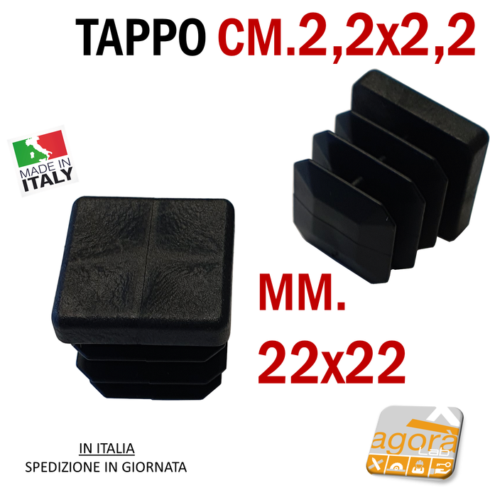  TAPPI TAPPO QUADRATO 22x22 NERO PUNTALE PLASTICA  SOTTOPIEDE ALETTATO