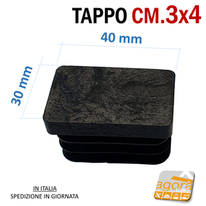 TAPPI TAPPO RETTANGOLARE 30x40 NERO PUNTALE PLASTICA cm 3x4 SOTTOPIEDE ALETTATO misure