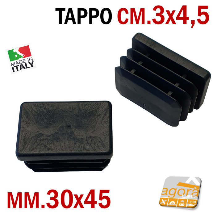 TAPPI TAPPO RETTANGOLARE 30x45 NERO PUNTALE PLASTICA cm 3x4,5 SOTTOPIEDE ALETTATO 45x30