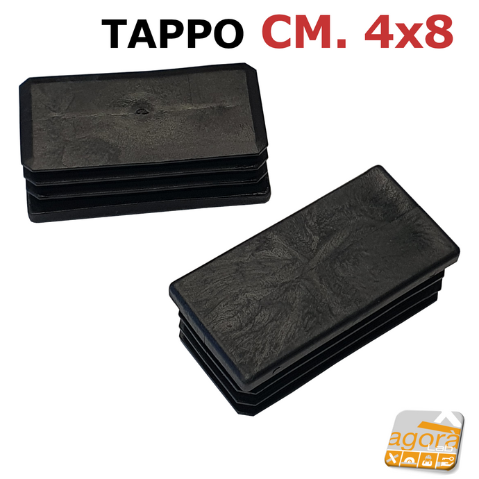 4Pz TAPPI TAPPO RETTANGOLARE 40x80mm NERO PUNTALE PLASTICA H 6mm cm 8x4