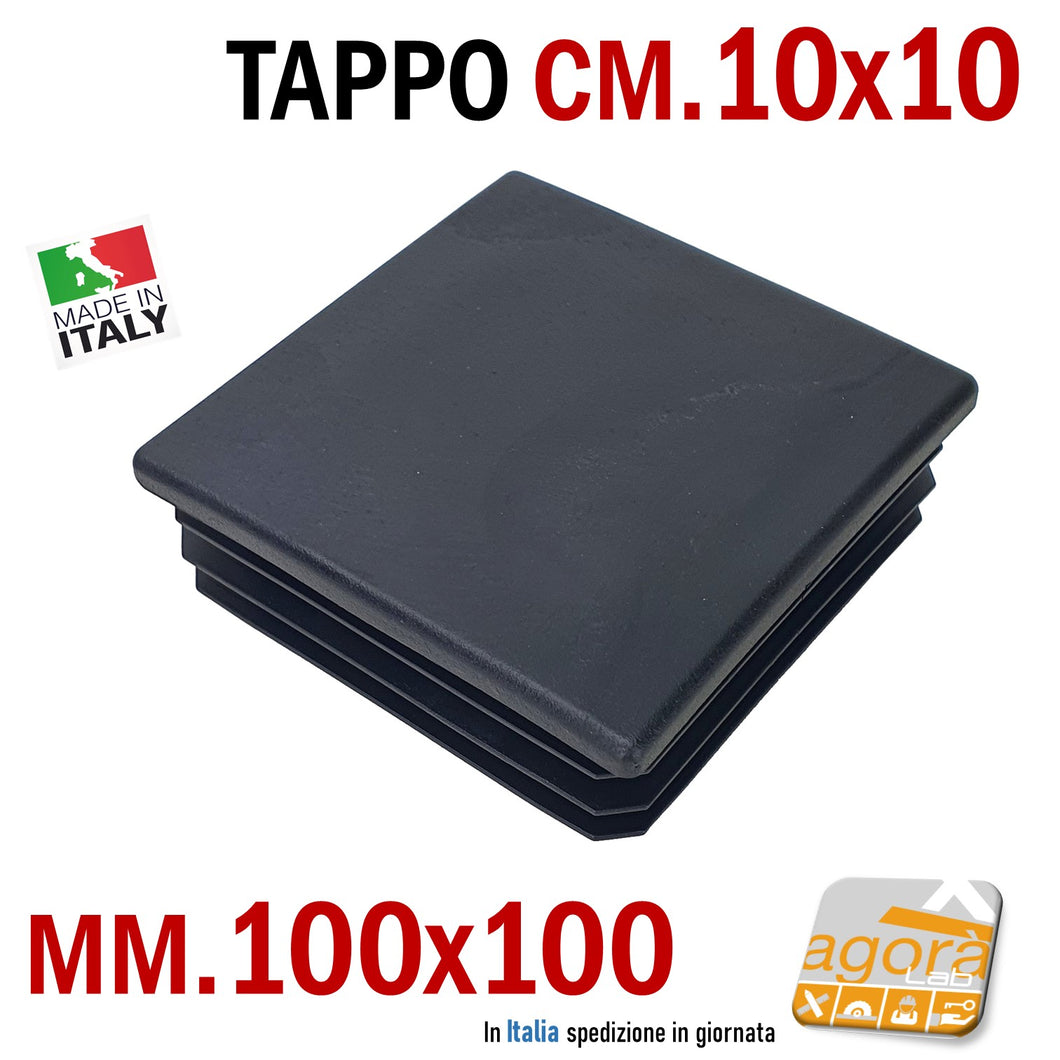 10pz TAPPO RETTANGOLARE mm 100x100 NERO PUNTALE PLASTICA cm 10x10 SOTTOPIEDE ALETTATO TAPPI NERI