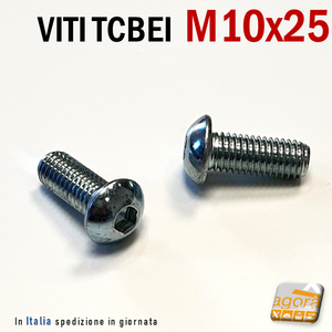 VITI TCBEI M10x25 ZINCATO TESTA CILINDRICA BOMBATA BRUGOLA MA10 ISO7380 TC TCB BULLONE HQ