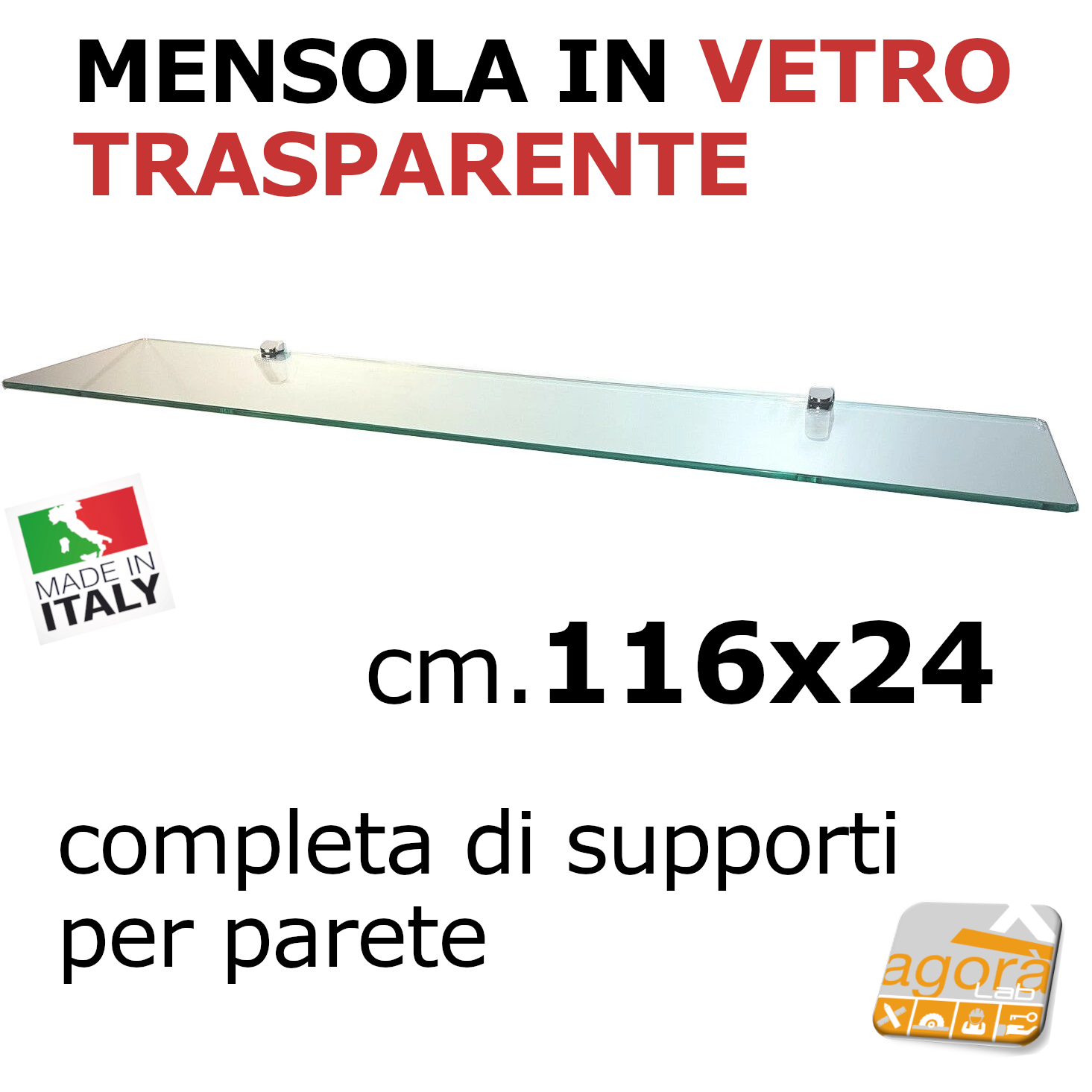 Mensola in vetro temperato Stile decorativo Di Cristallo Finitura  trasparente Misure 6006150mm Spessore ripiano: 6 mm 1 unità