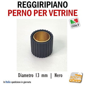 REGGIRIPIANO (PERNO) PER VETRINE E RIPIANI CON GOMMA DIAM.13X12 REGGIVETRO OTTONE NERO