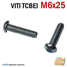 Carica l&#39;immagine nel visualizzatore di Gallery, viti tcbei 6x25 zincate bianche con incasso a brugola filetto M6 allen screws
